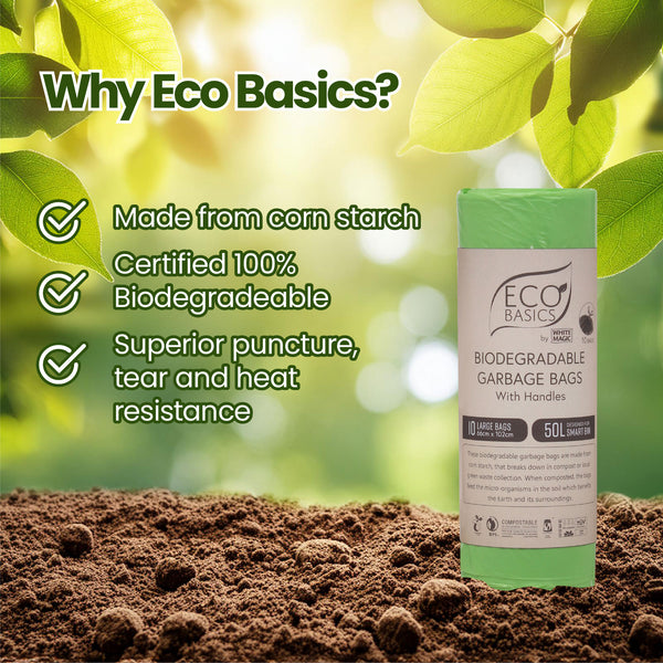 Eco Basics Biodegradable Garbage Bags, Large, 50L, 10 Bags