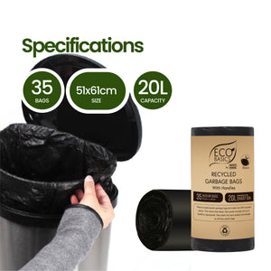 Eco Basics Recycled Garbage Bags, Medium, 20L, 35 Bags