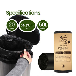Eco Basics Recycled Garbage Bags, Large, 50L, 20 Bags