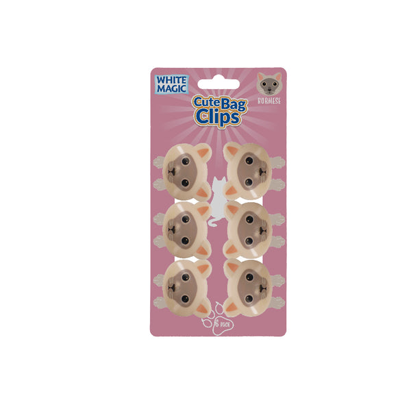 White Magic Cute Bag Clips-Burmese Cat 6 Pack
