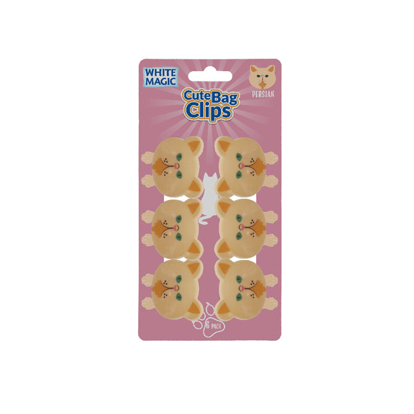 White Magic Cute Bag Clips-Persian Cat 6 Pack