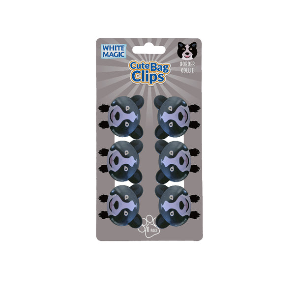 White Magic Cute Bag Clips-Border Collie Dog 6 Pack