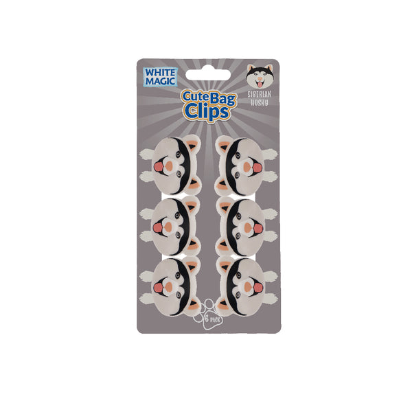 White Magic Cute Bag Clips-Siberian Husky Dog 6 Pack