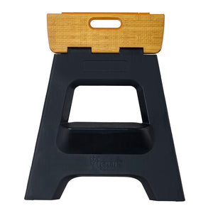 Compact 2 Step Bamboo On Top Black Foldable 40cm Stool