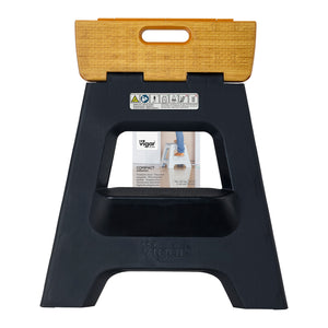 Compact 2 Step Bamboo On Top Black Foldable 40cm Stool