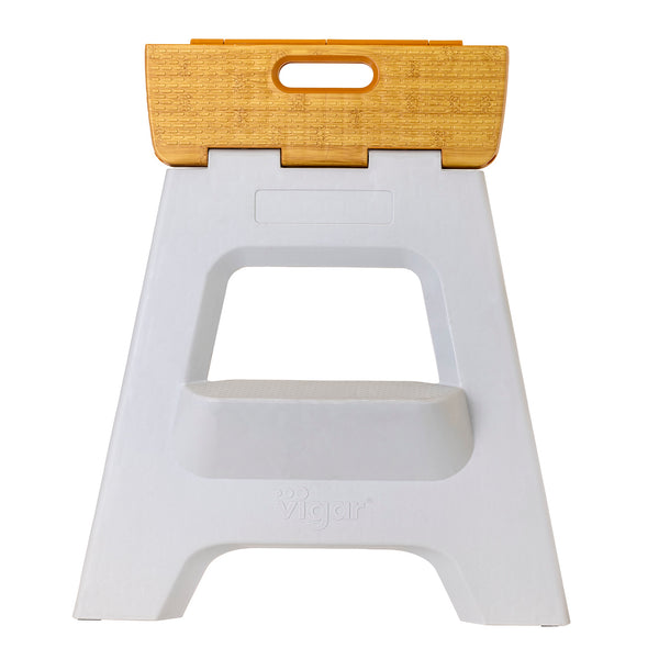 Compact 2 Step Bamboo On Top White Foldable 40cm Stool