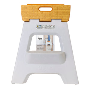 Compact 2 Step Bamboo On Top White Foldable 40cm Stool