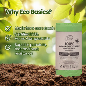 Eco Basics 100% Home Compostable Garbage Bags, Small,12L, 20 Bags