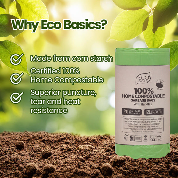 Eco Basics 100% Home Compostable Garbage Bags, Small,12L, 20 Bags