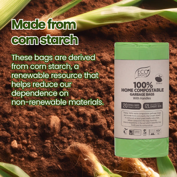 Eco Basics 100% Home Compostable Garbage Bags, Small,12L, 20 Bags
