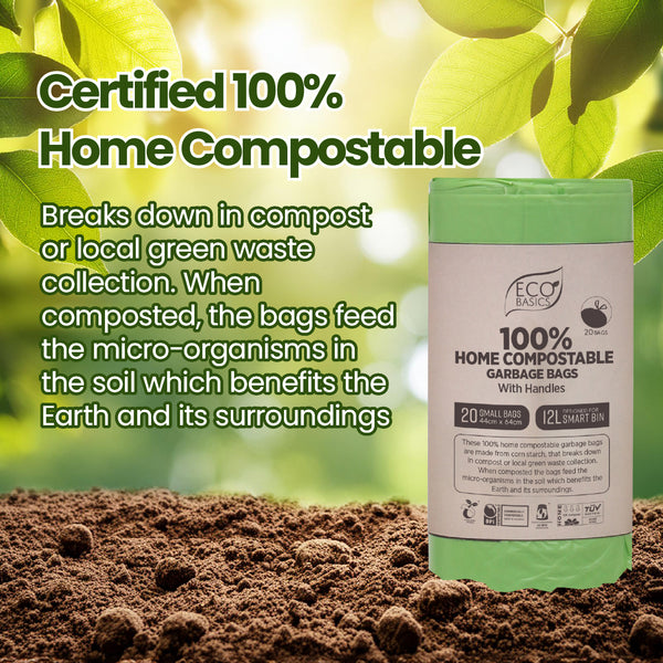 Eco Basics 100% Home Compostable Garbage Bags, Small,12L, 20 Bags