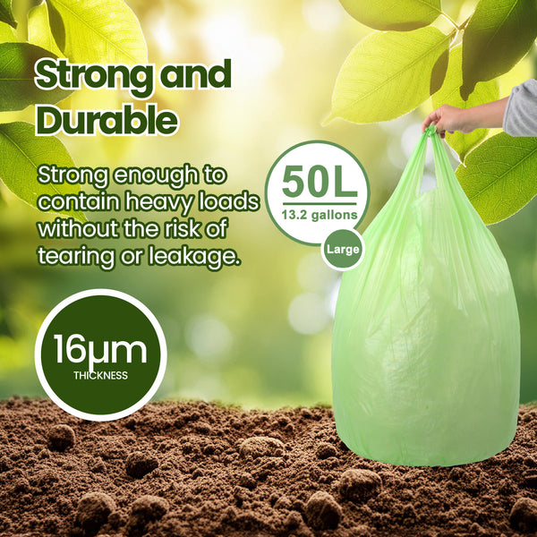 Eco Basics 100% Home Compostable Garbage Bags, Large, 50L, 10 Bags