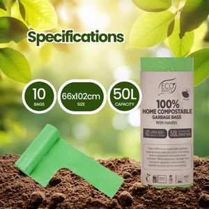 Eco Basics 100% Home Compostable Garbage Bags, Large, 50L, 10 Bags
