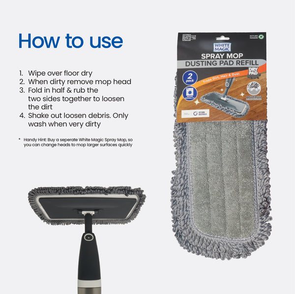 White Magic Spray Mop Dry Pad Refill - 2 Pack