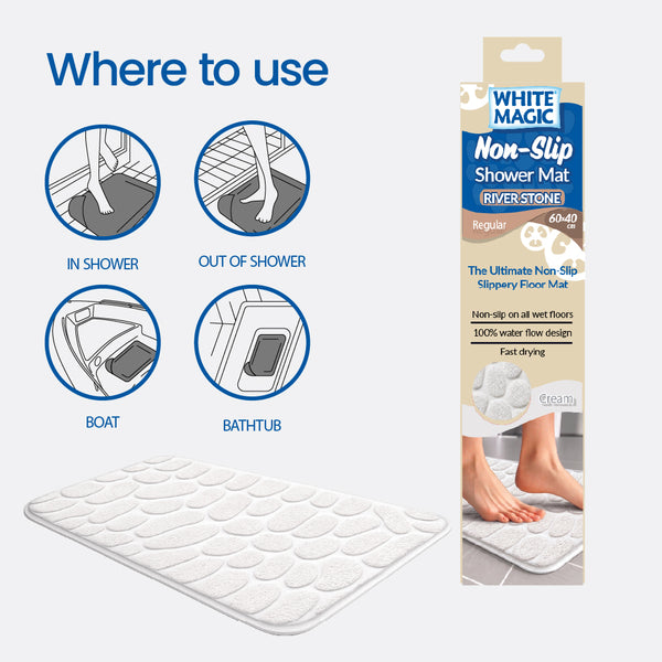 White Magic Non Slip Shower Mat River Stone - Regular