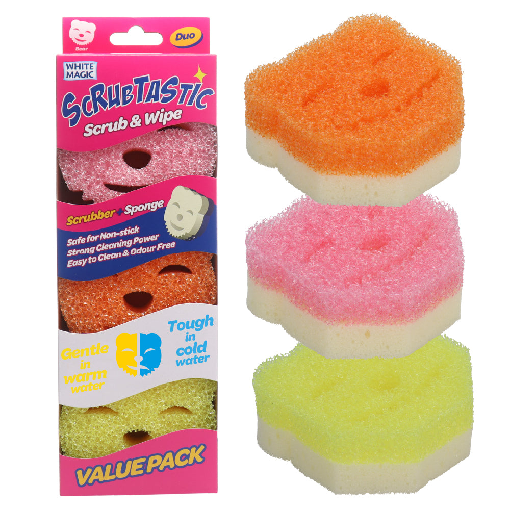 White Magic Scrubtastic Scrub & Wipe Sponge Duo 3 Pack