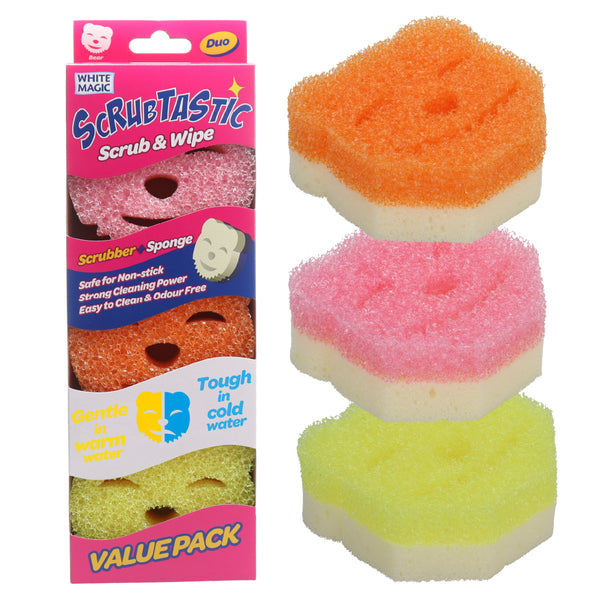 White Magic Scrubtastic Scrub & Wipe Sponge Duo 3 Pack