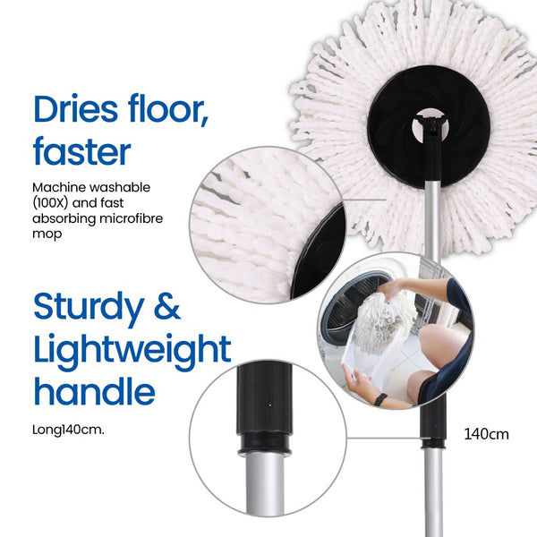 White Magic Spin Mop Duo - With 20 pcs Cleaning Sheets