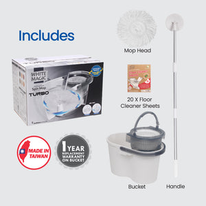 White Magic Turbo Spin Mop Hand Press - With 20 pcs Cleaning Sheets