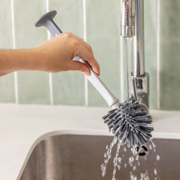 Vigar Standing Grey Bottle & Glass Brush With Suction Cup