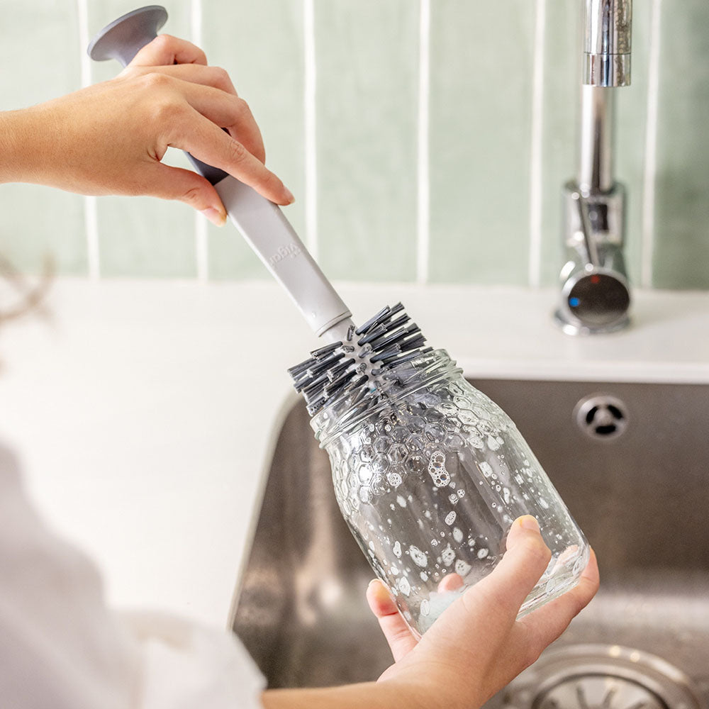 Vigar Standing Grey Bottle & Glass Brush With Suction Cup