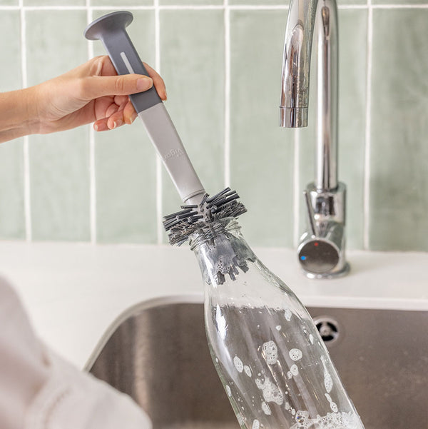 Vigar Standing Grey Bottle & Glass Brush With Suction Cup
