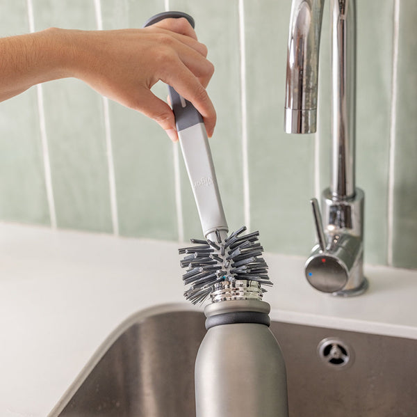 Vigar Standing Grey Bottle & Glass Brush With Suction Cup
