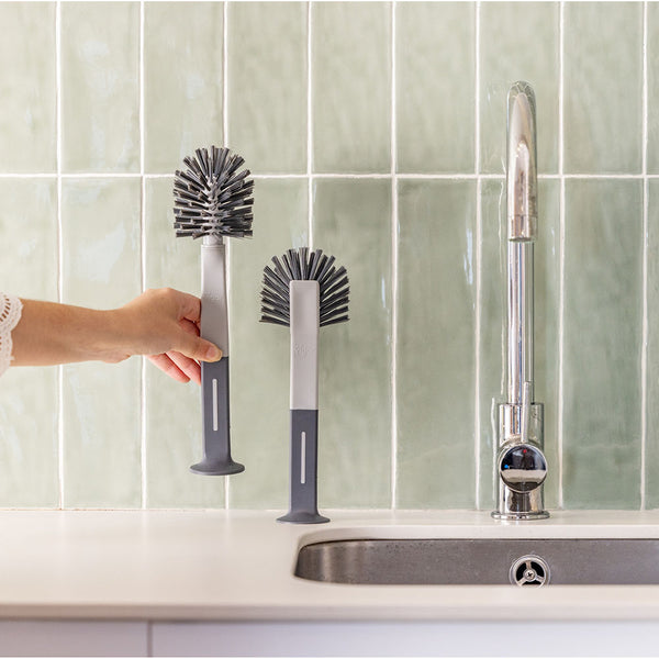 Vigar Standing Grey Dish & Bottle, Glass Brush With Suction Cup 2 pack