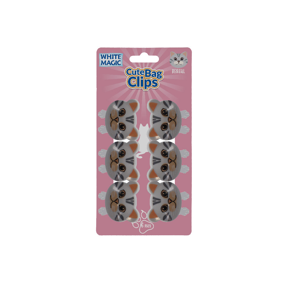 White Magic Cute Bag Clips-Bengal Cat 6 Pack