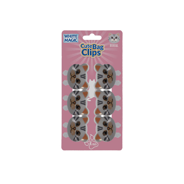 White Magic Cute Bag Clips-Bengal Cat 6 Pack