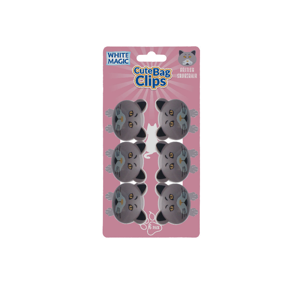 White Magic Cute Bag Clips-British Shorthair Cat 6 Pack
