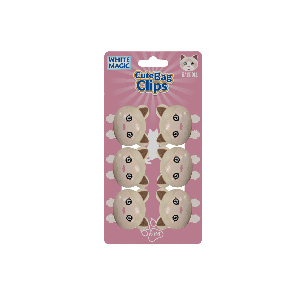White Magic Cute Bag Clips-Ragdoll Cat 6 Pack