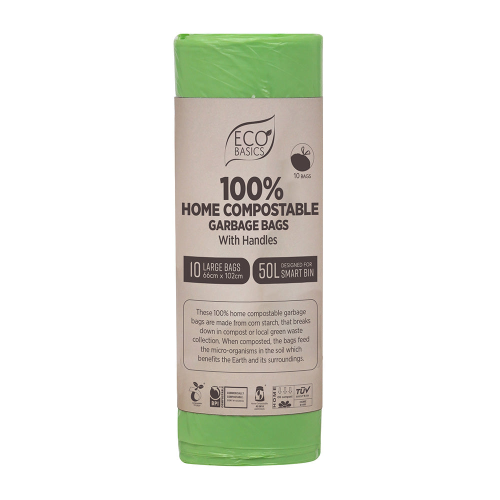 Eco Basics 100% Home Compostable Garbage Bags, Large, 50L, 10 Bags
