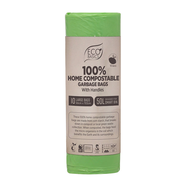 Eco Basics 100% Home Compostable Garbage Bags, Large, 50L, 10 Bags