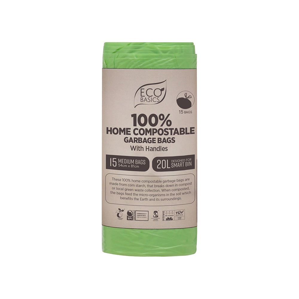 Eco Basics 100% Home Compostable Garbage Bags, Medium, 20L, 15 Bags
