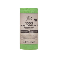 Eco Basics 100% Home Compostable Garbage Bags, Medium, 20L, 15 Bags