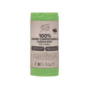 Eco Basics 100% Home Compostable Garbage Bags, Medium, 20L, 15 Bags