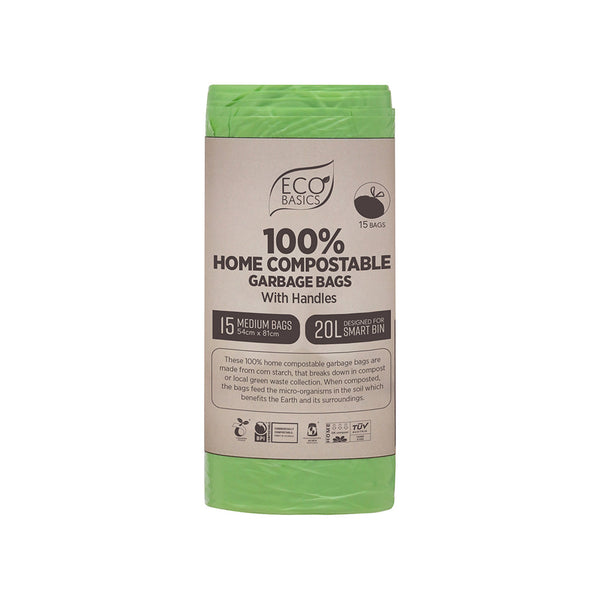 Eco Basics 100% Home Compostable Garbage Bags, Medium, 20L, 15 Bags