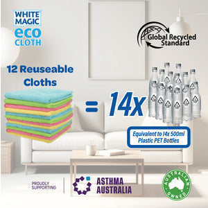 White Magic Eco Cloth Recycled General Purpose Microfibre Cleaning Cloth 12 Pack