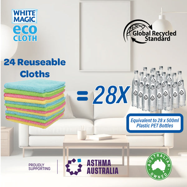 White Magic Eco Cloth Recycled General Purpose Microfibre Cleaning Cloth 24 Pack