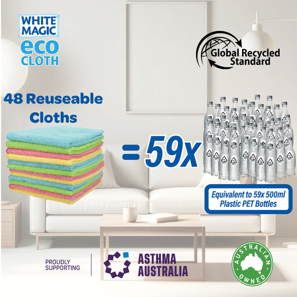 White Magic Eco Cloth Recycled General Purpose Microfibre Cleaning Cloth 48 Pack