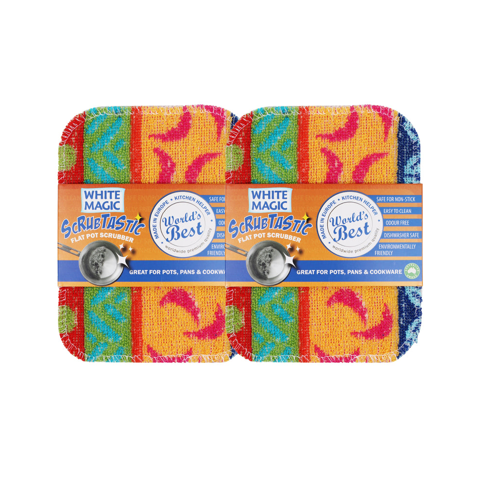 White Magic Scrubtastic Flat Pot Scrubber 2 Pack