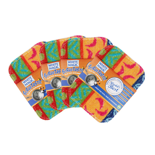 White Magic Scrubtastic Flat Pot Scrubber 4 Pack