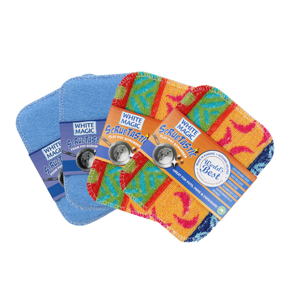 White Magic Scrubtastic Flat & Foam Pot Scrubber 4 Pack
