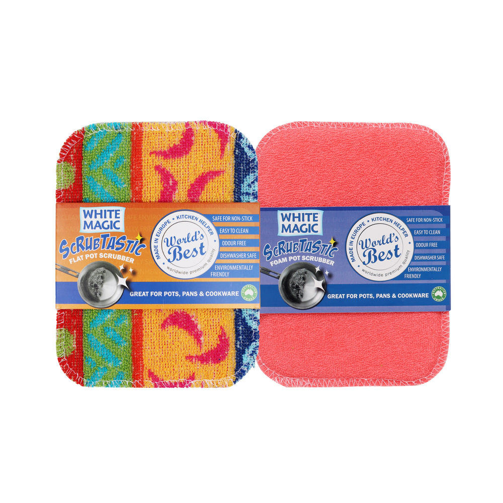 White Magic Scrubtastic Flat & Foam Pot Scrubber 2 Pack